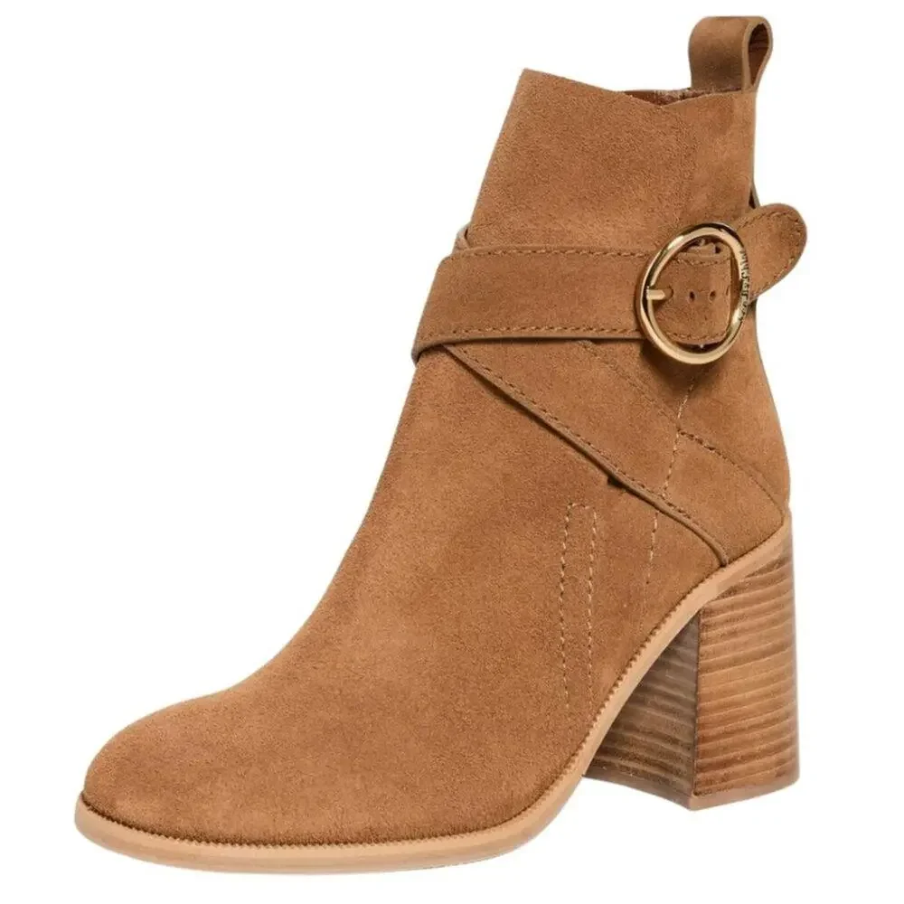 NWB See by Chloé Lyna Suede Ankle Booties Tan 37 - Picture 1 of 4